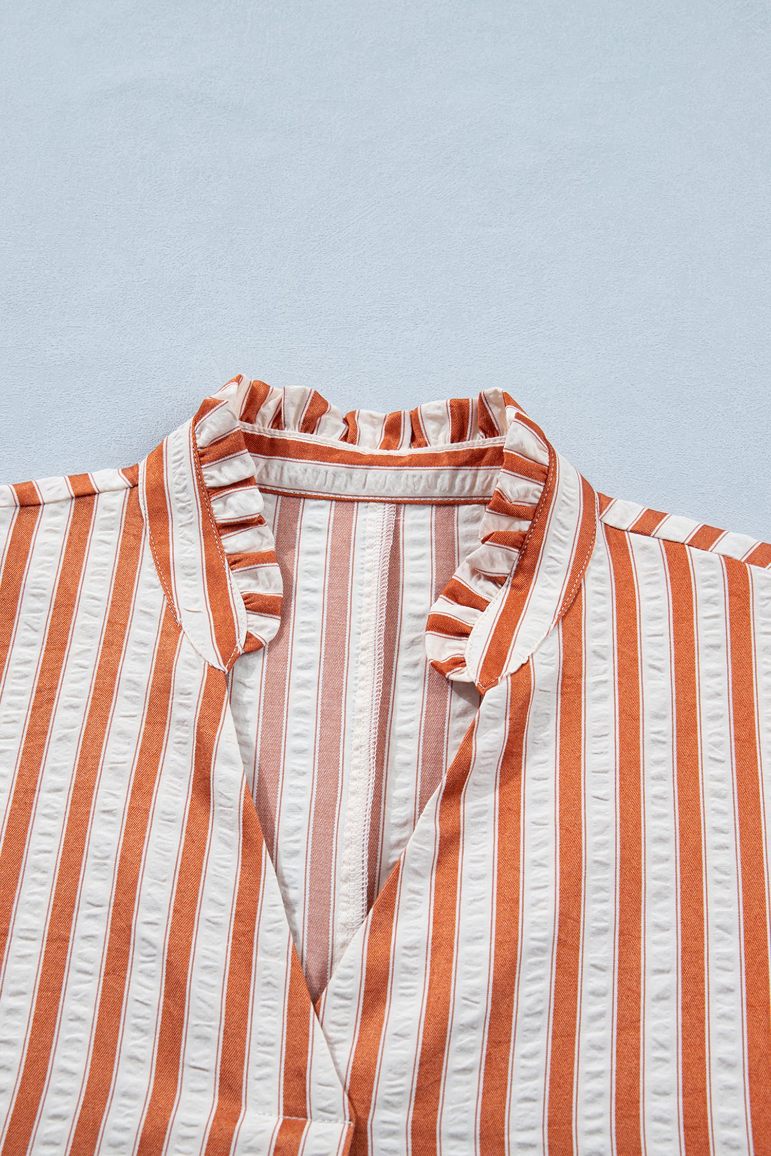 Brown Stripe Pinched V Neck Turn-up Cuffs Shift Mini Dress - Image 7