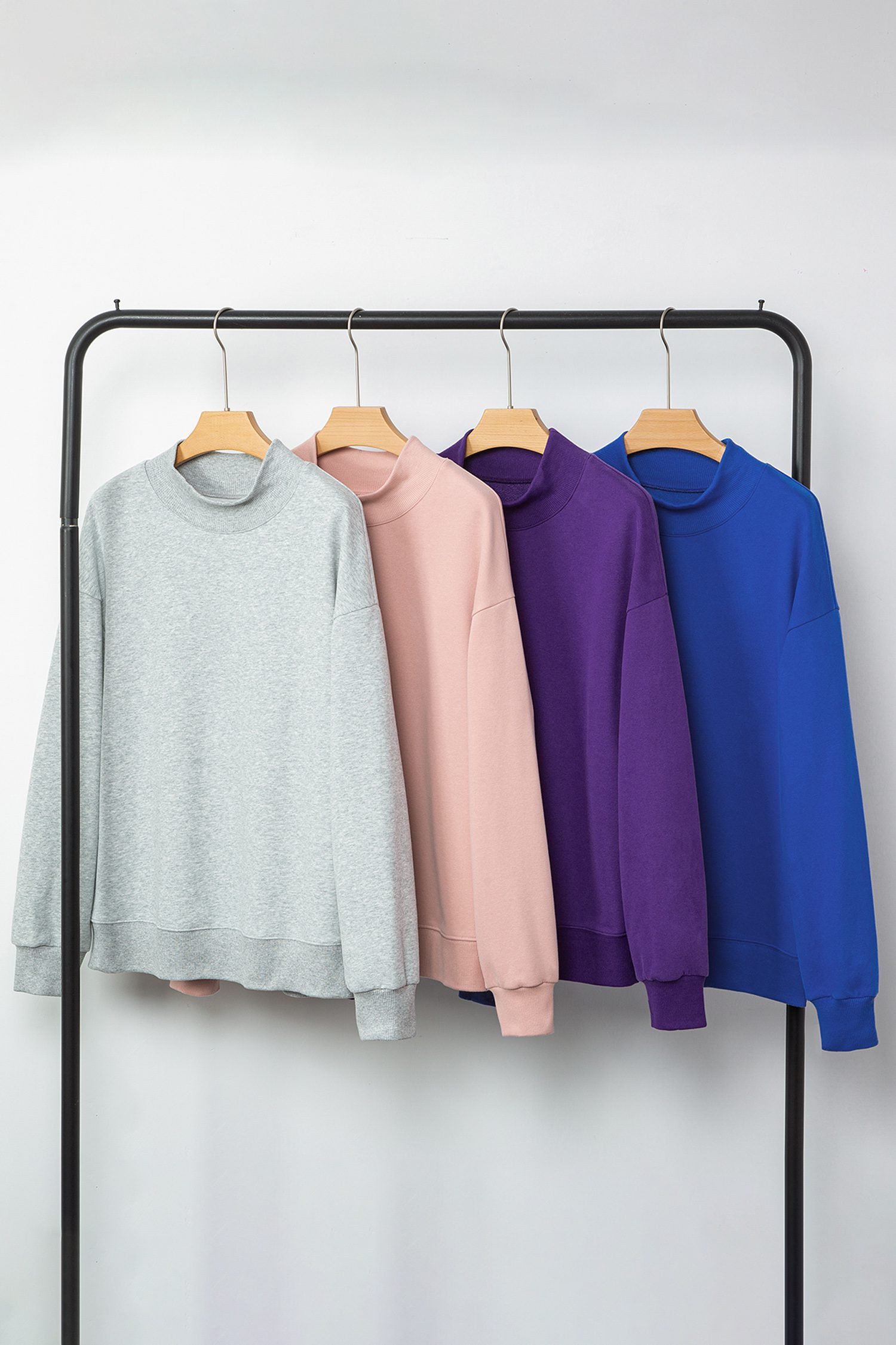 Dark Blue Solid Color Oversized Mock Neck Sweatshirt - Image 21