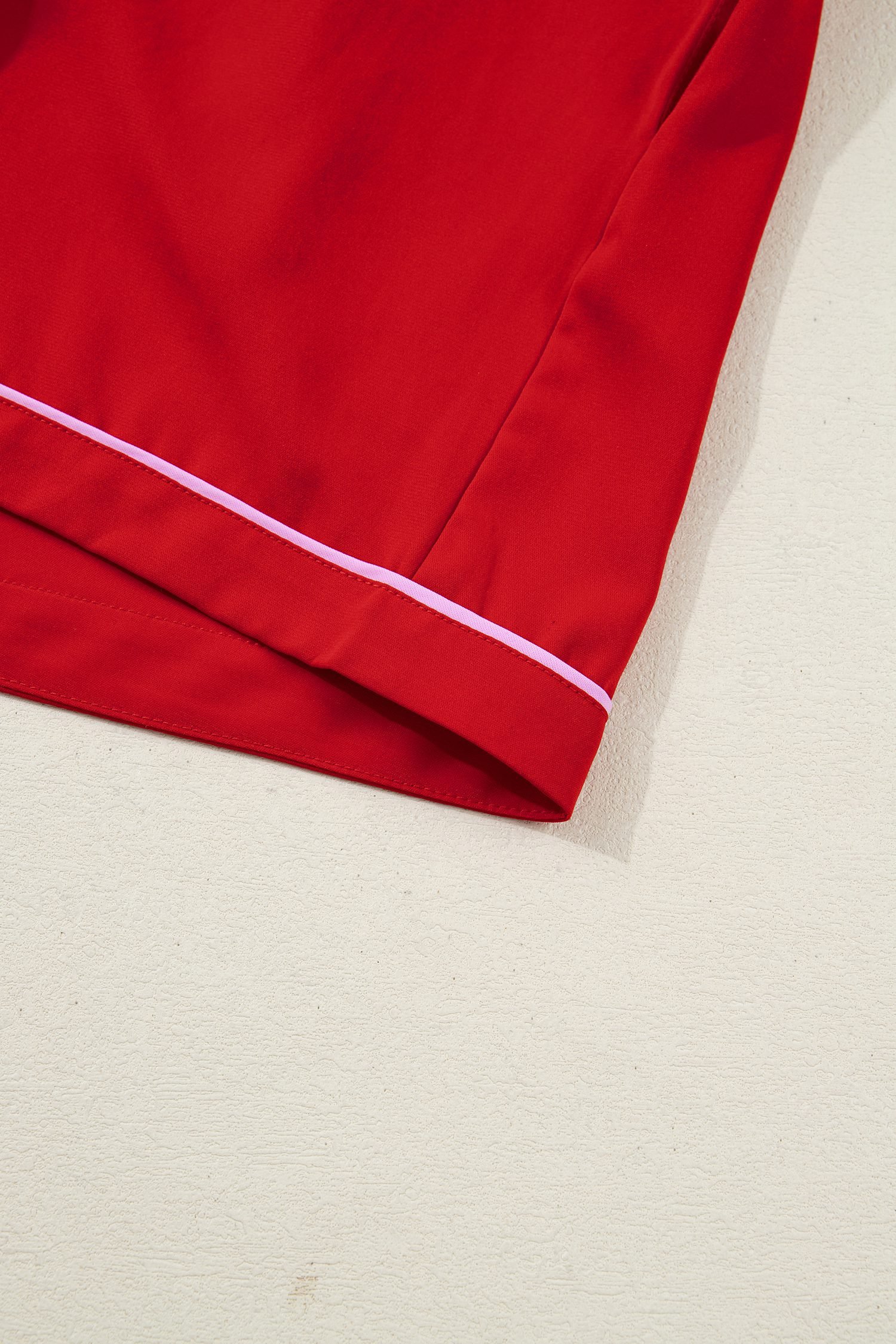 Fiery Red Contrast Trim Ribbon Bow Short Silky 2pcs Pajama Set - Image 14