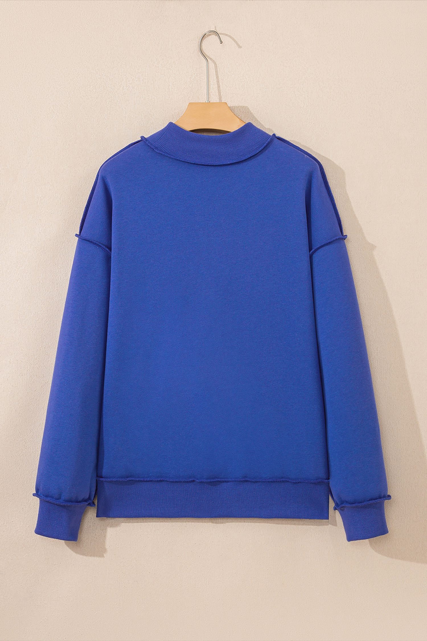 Dark Blue Oversize Drop Shoulder Reversible Mock Neck Sweatshirt
