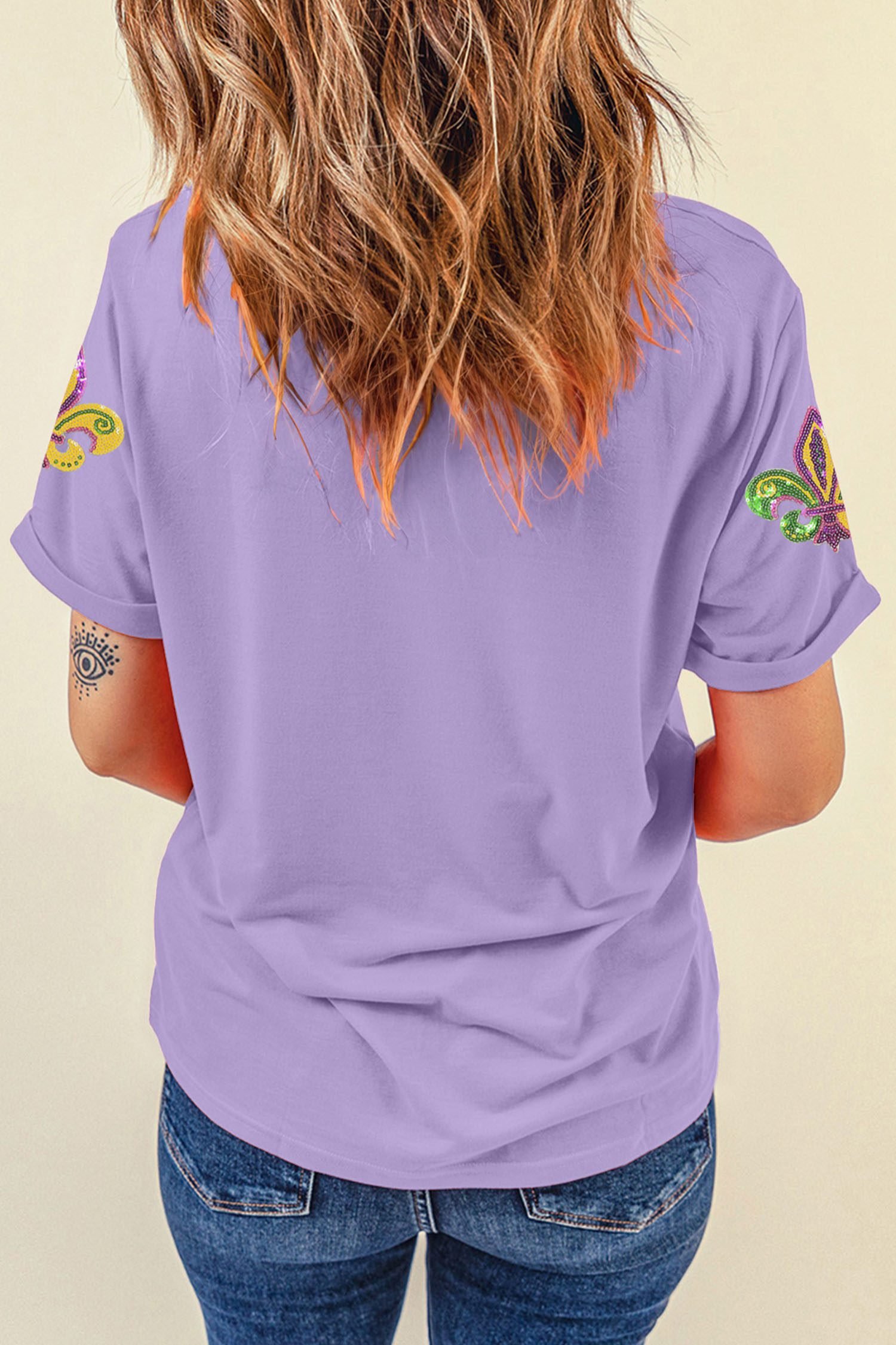 Wisteria Mardi Gras Sequined Pattern Holiday T Shirt