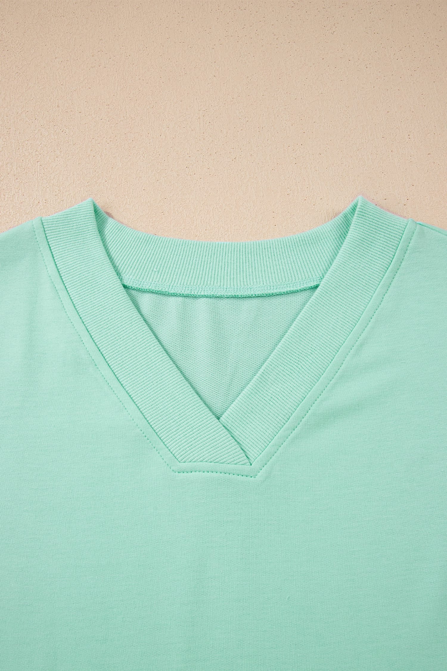 Mint Green Solid Color V Neck Tee Drawstring Pant Set - Image 7