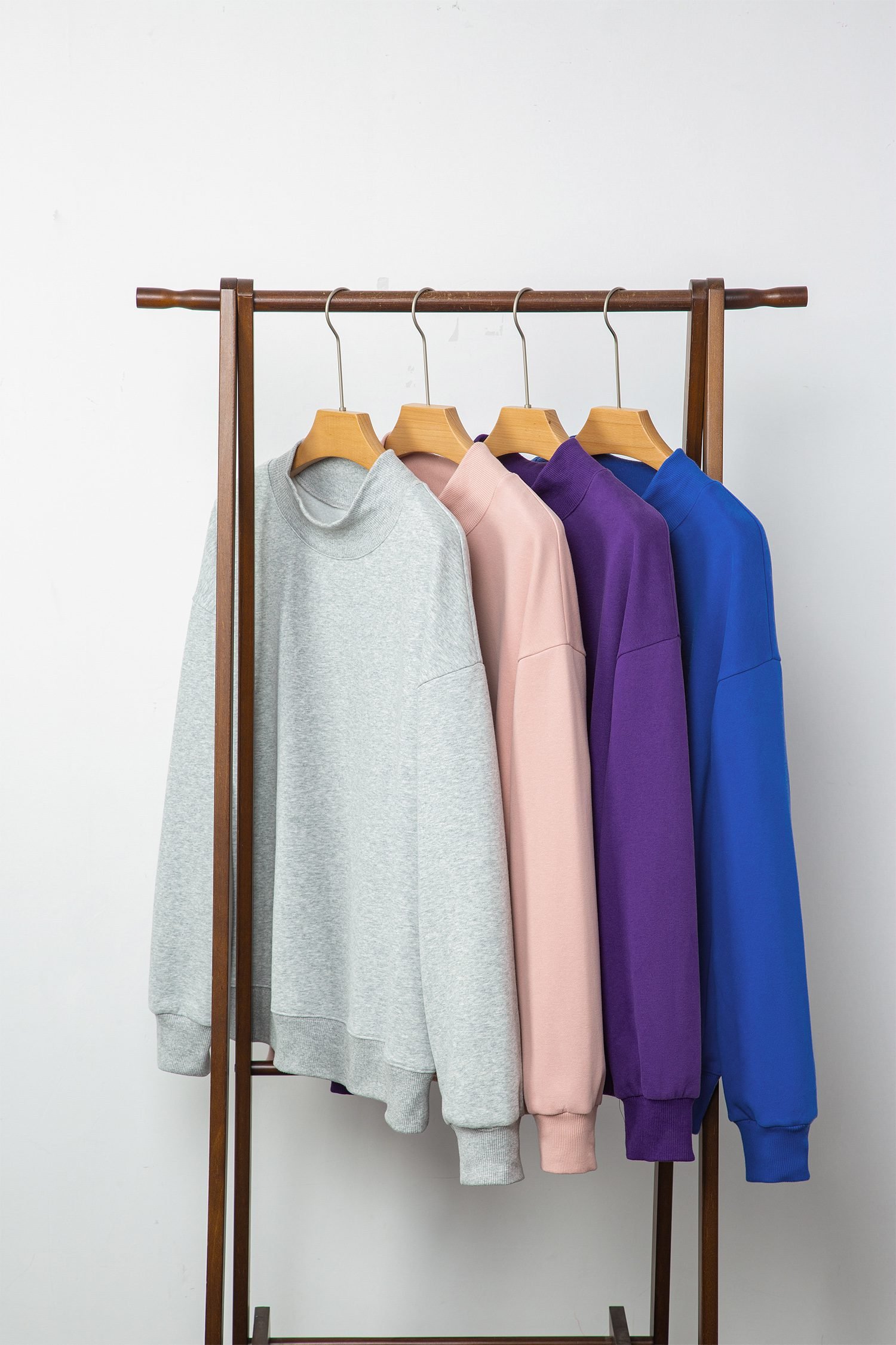 Dark Blue Solid Color Oversized Mock Neck Sweatshirt - Image 22