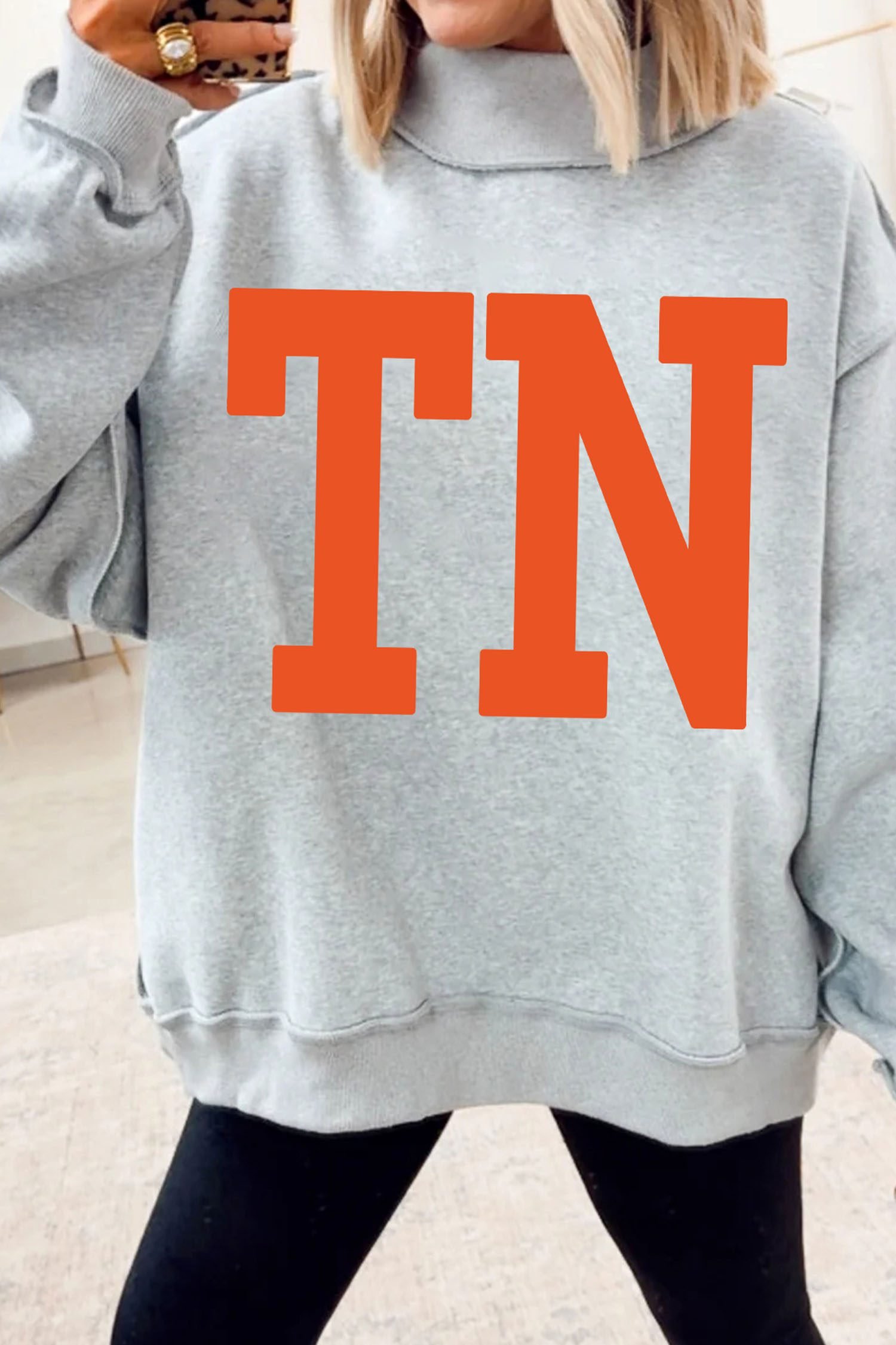 Light Grey TN TENNESSEE Double Printed Reversible Mock Neck Sweatshirt