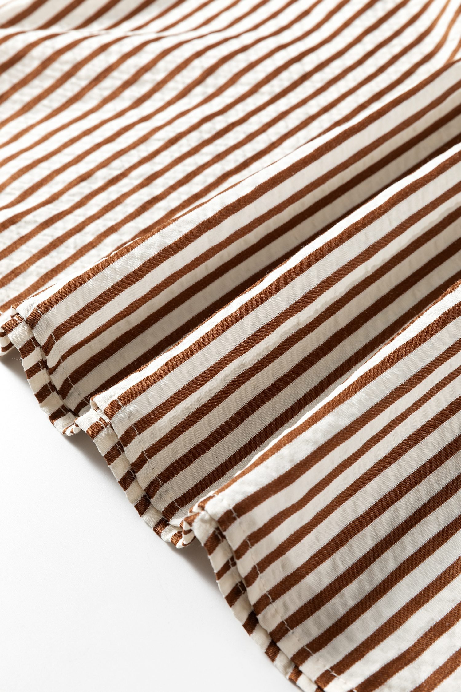 Khaki Stripe Double Ruffled Short Sleeve V Neck Blouse - Image 17