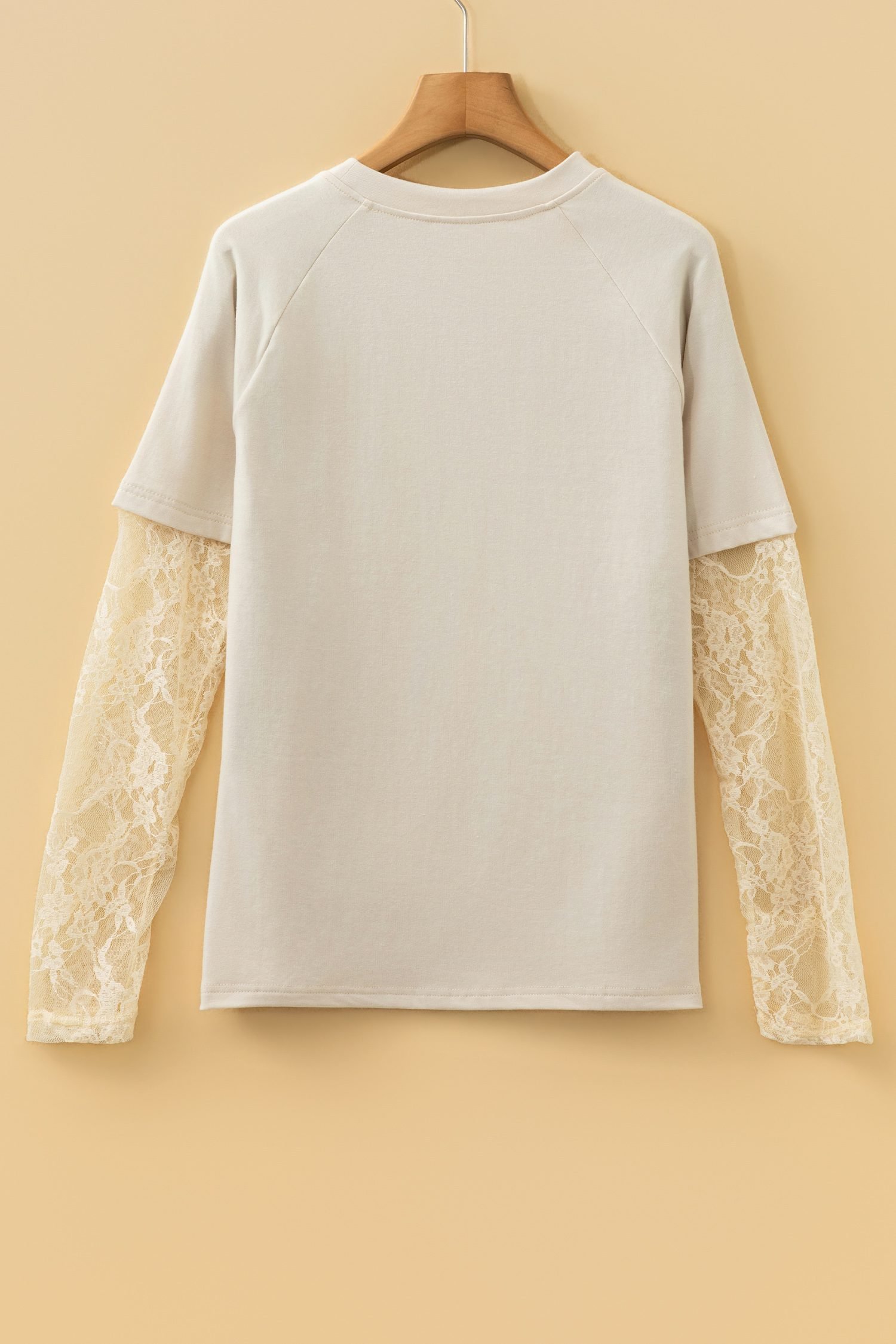 Jet Stream Solid Color Lace Patchwork Long Sleeve T Shirt