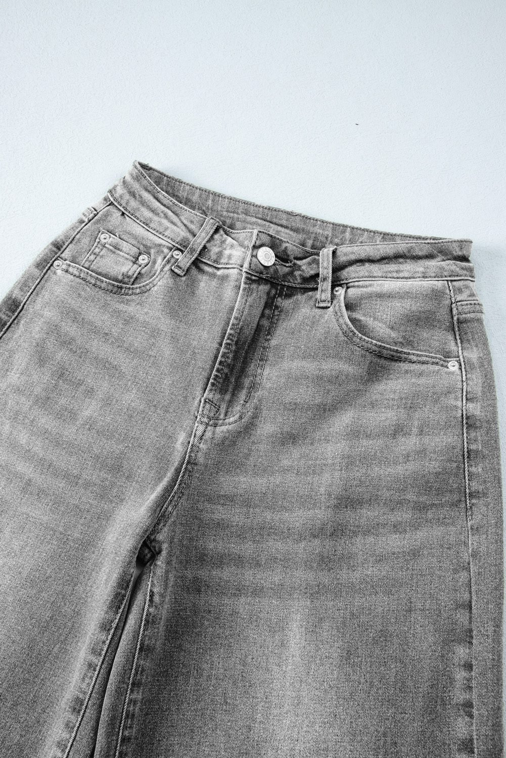 Gray Raw Hem Straight Leg Loose High Waist Jeans