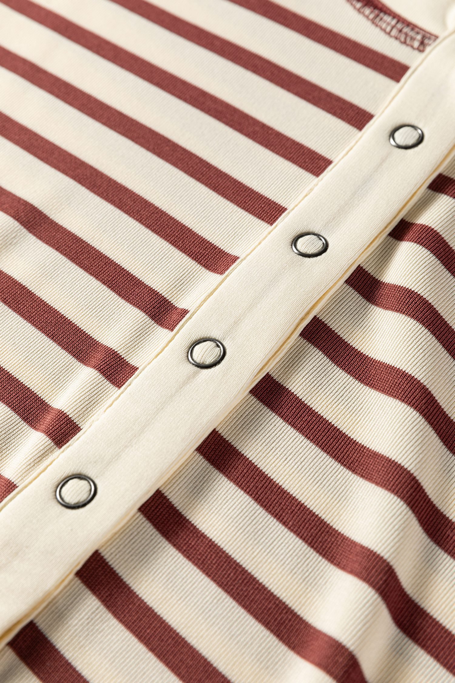 Red Stripe Half Buttons Round Neck T Shirt - Image 14