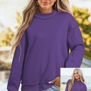 Tillandsia Purple Oversize Drop Shoulder Reversible Mock Neck Sweatshirt