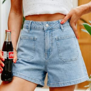 Myosotis High Rise Patch Pocket Denim Shorts