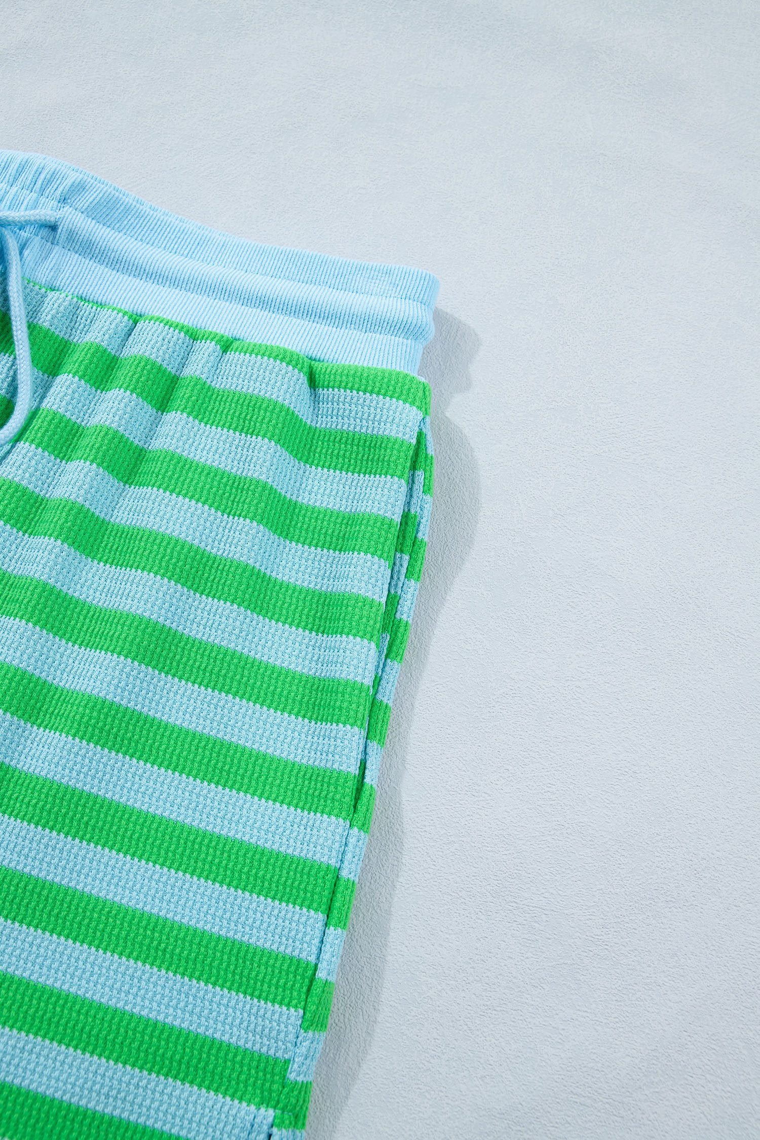 Green Stripe Puff Short Sleeve T Shirt Matching Shorts Set