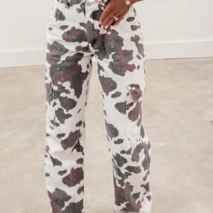 Brown Cow Spots Printed Multi Pocketed Jeans