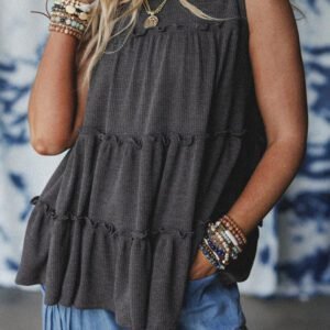 Dark Grey Tiered Frill Trim A-line Tank Top