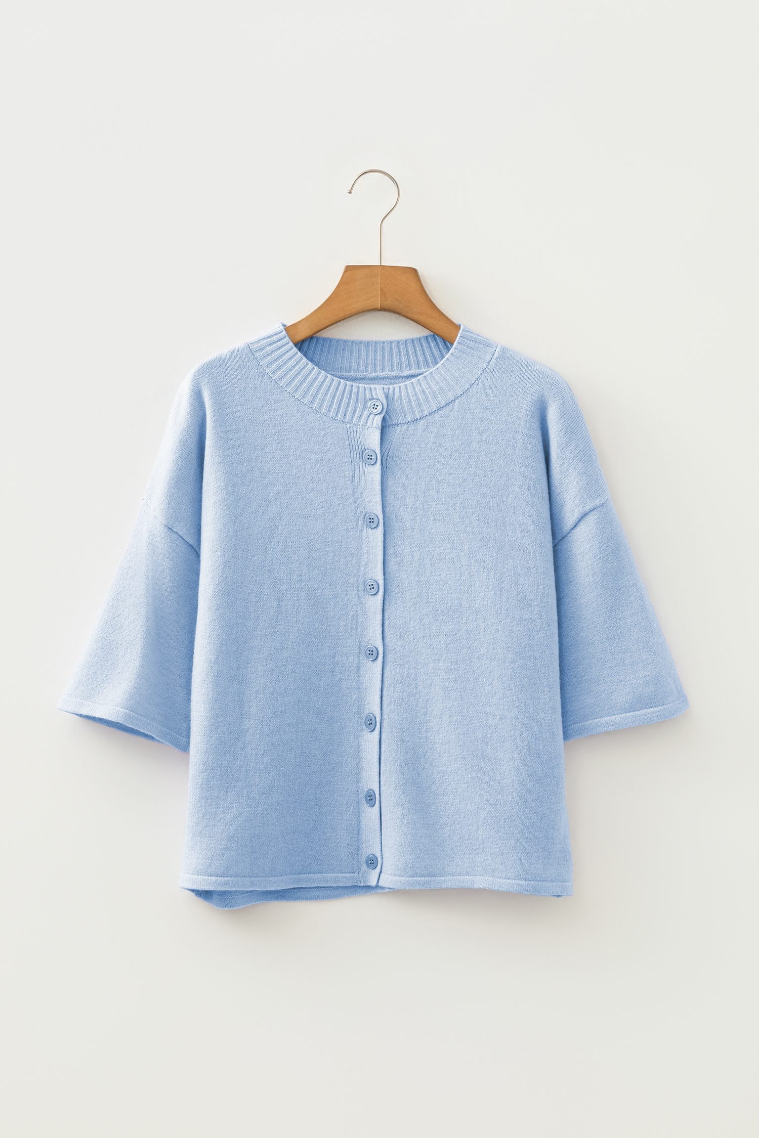 Beau Blue 3/4 Sleeve Boxy Knit Button Down Sweater Cardigan - Image 6