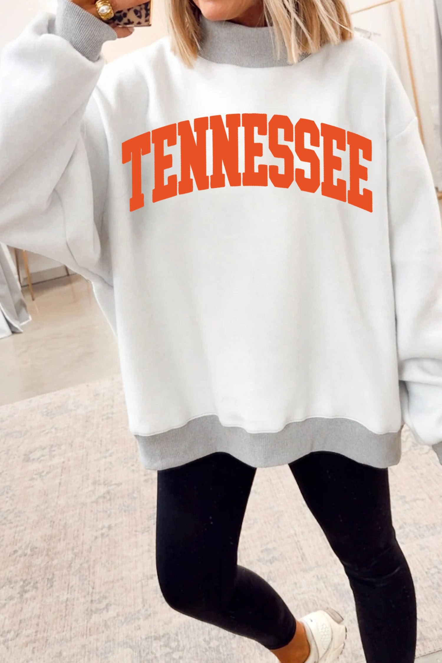 Light Grey TN TENNESSEE Double Printed Reversible Mock Neck Sweatshirt