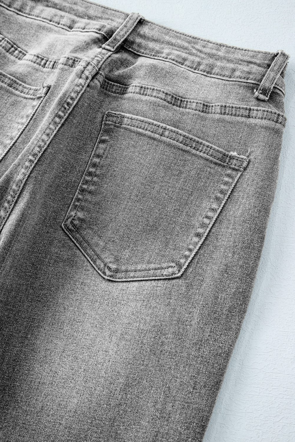 Gray Raw Hem Straight Leg Loose High Waist Jeans