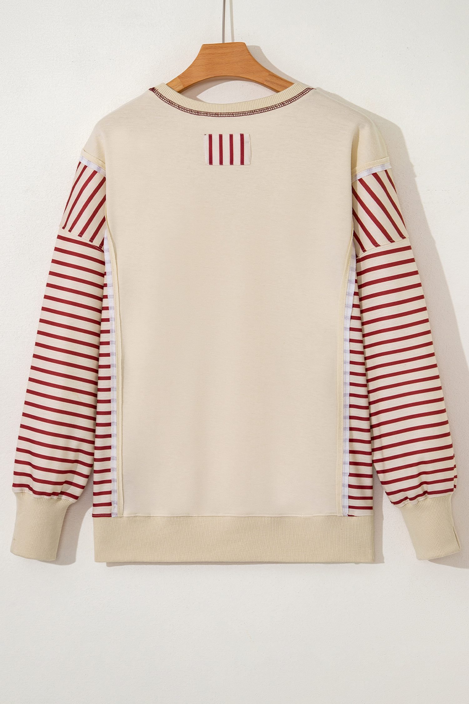 Red Stripe Sleeve Patchwork Casual Knit Top - Image 6
