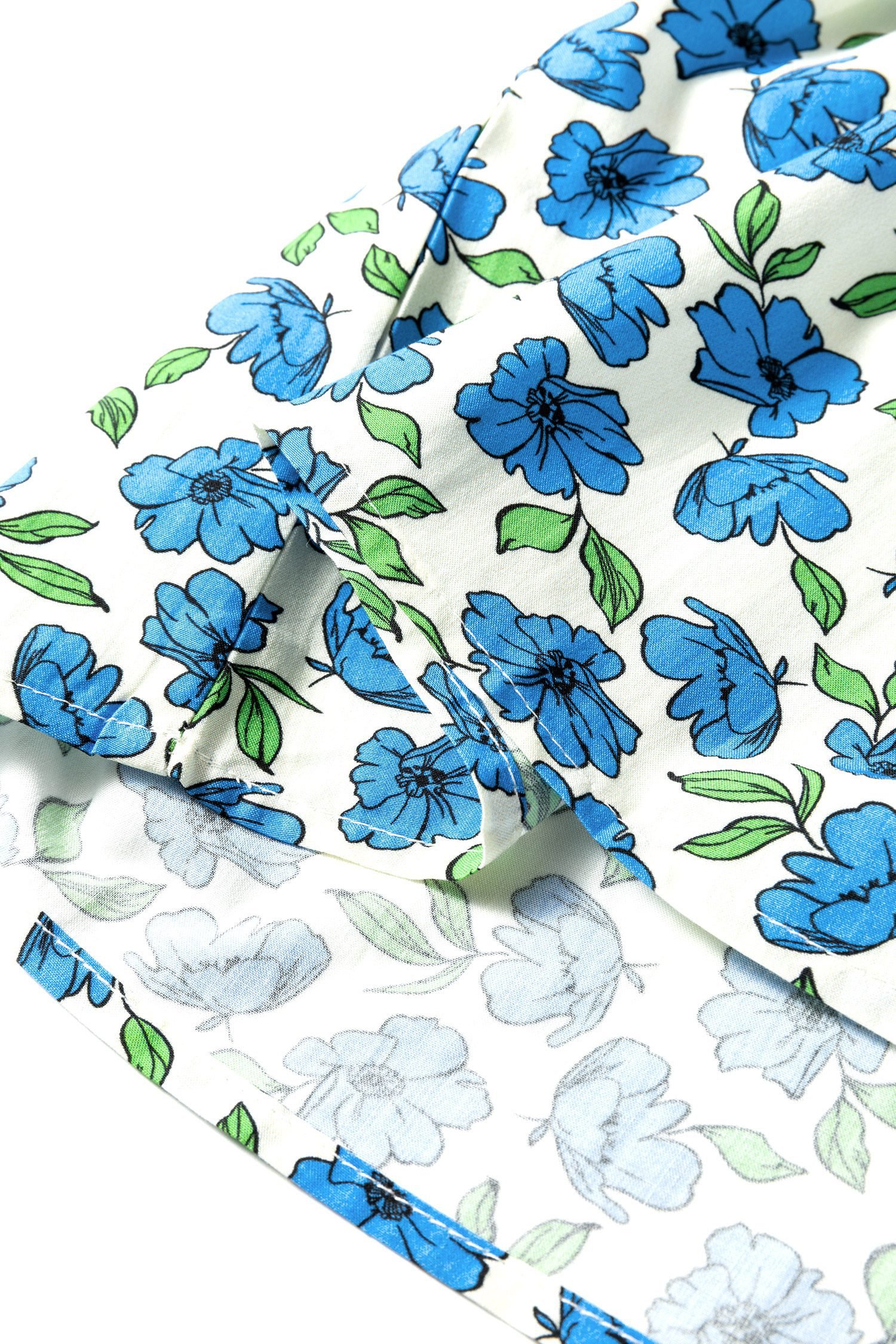 Sky Blue Tiered Flutter Sleeve Pleated Flower Blouse - Image 8