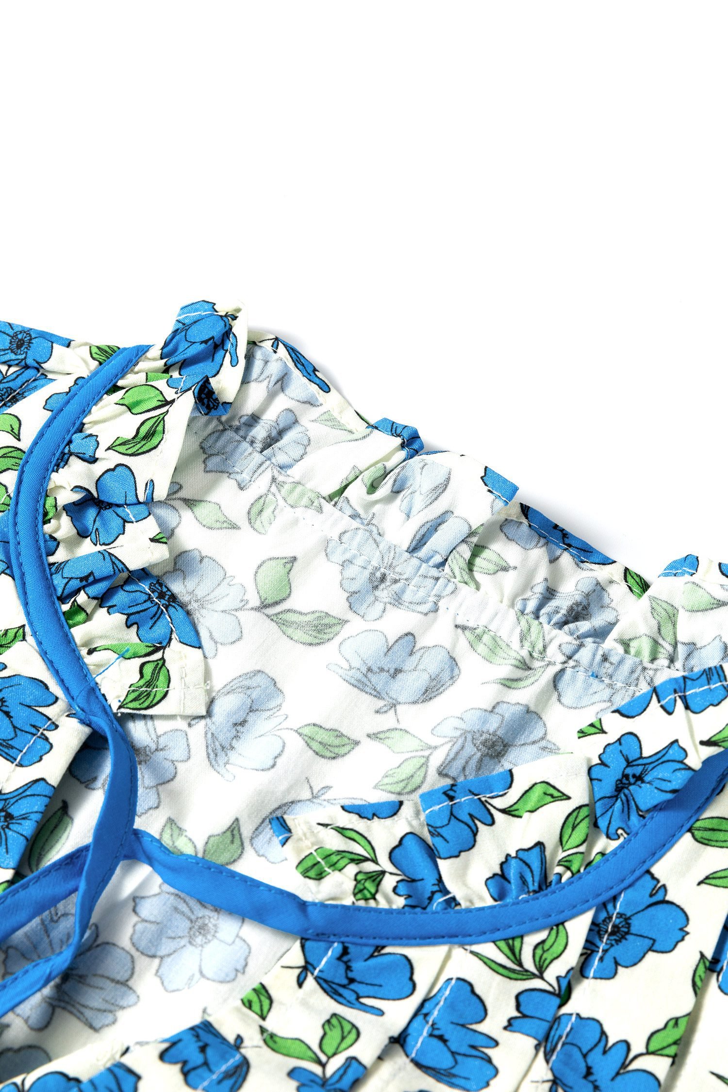 Sky Blue Tiered Flutter Sleeve Pleated Flower Blouse - Image 12