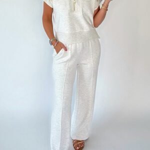 Light Grey Half Zip Polo Tee Casual Pant Set