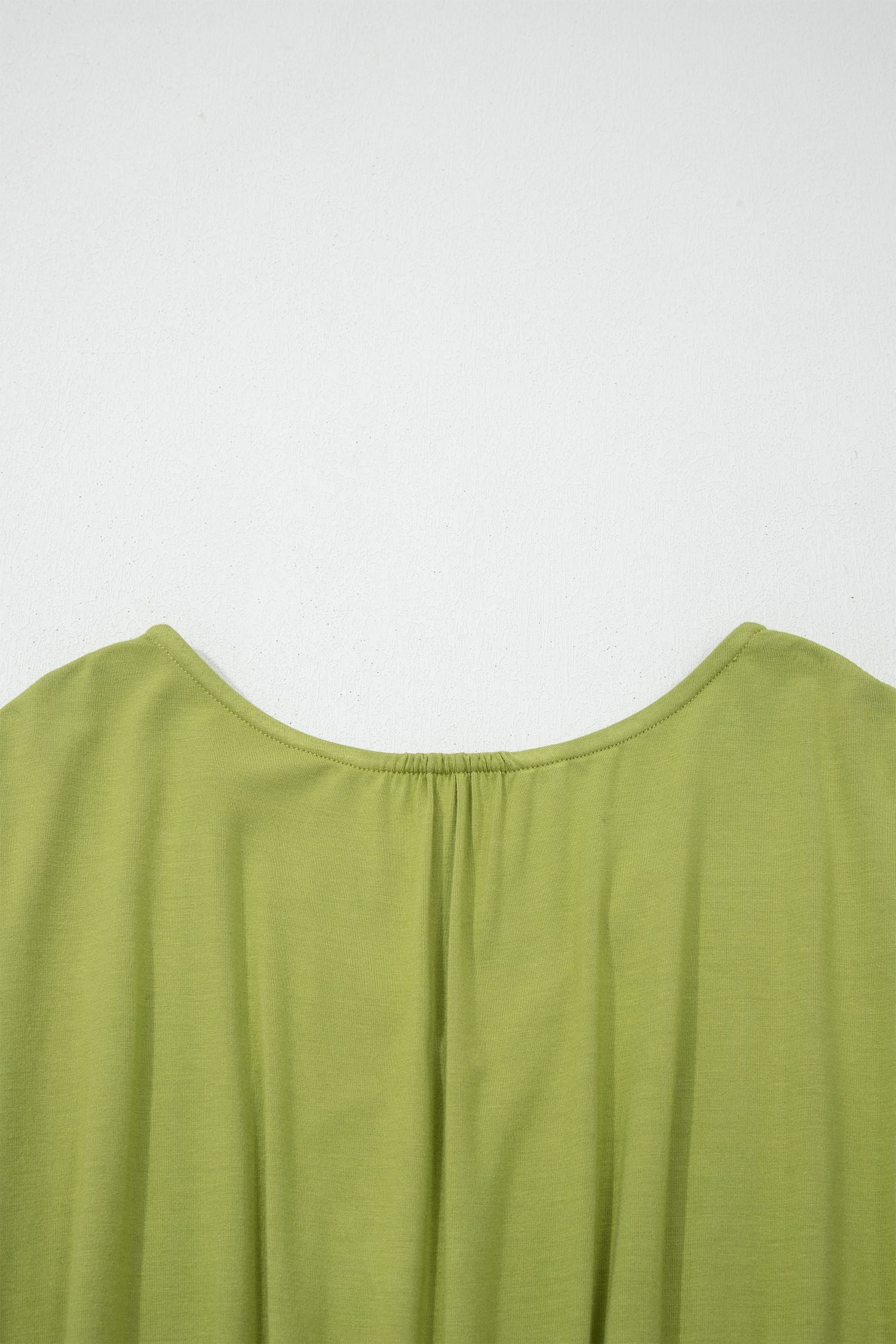 Fern Green Solid V Neck Cap Sleeve Tunic Elastic Waist Versatile Maxi Dress