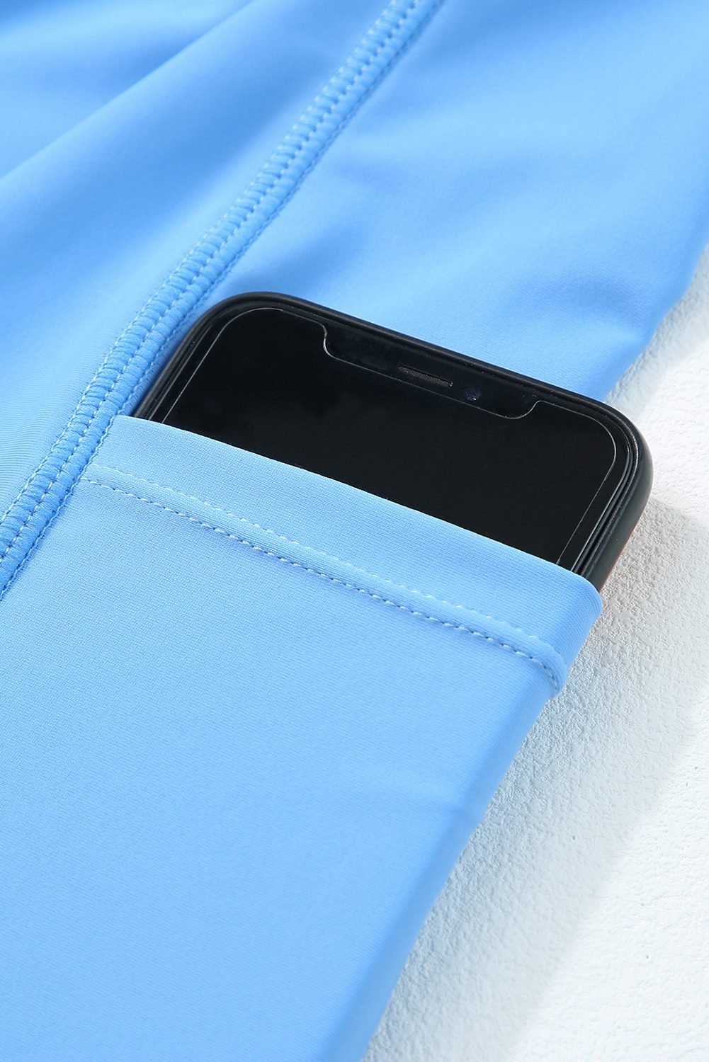 Dusk Blue Color Block Edge Ribbed Pocketed Lined Swim Dress