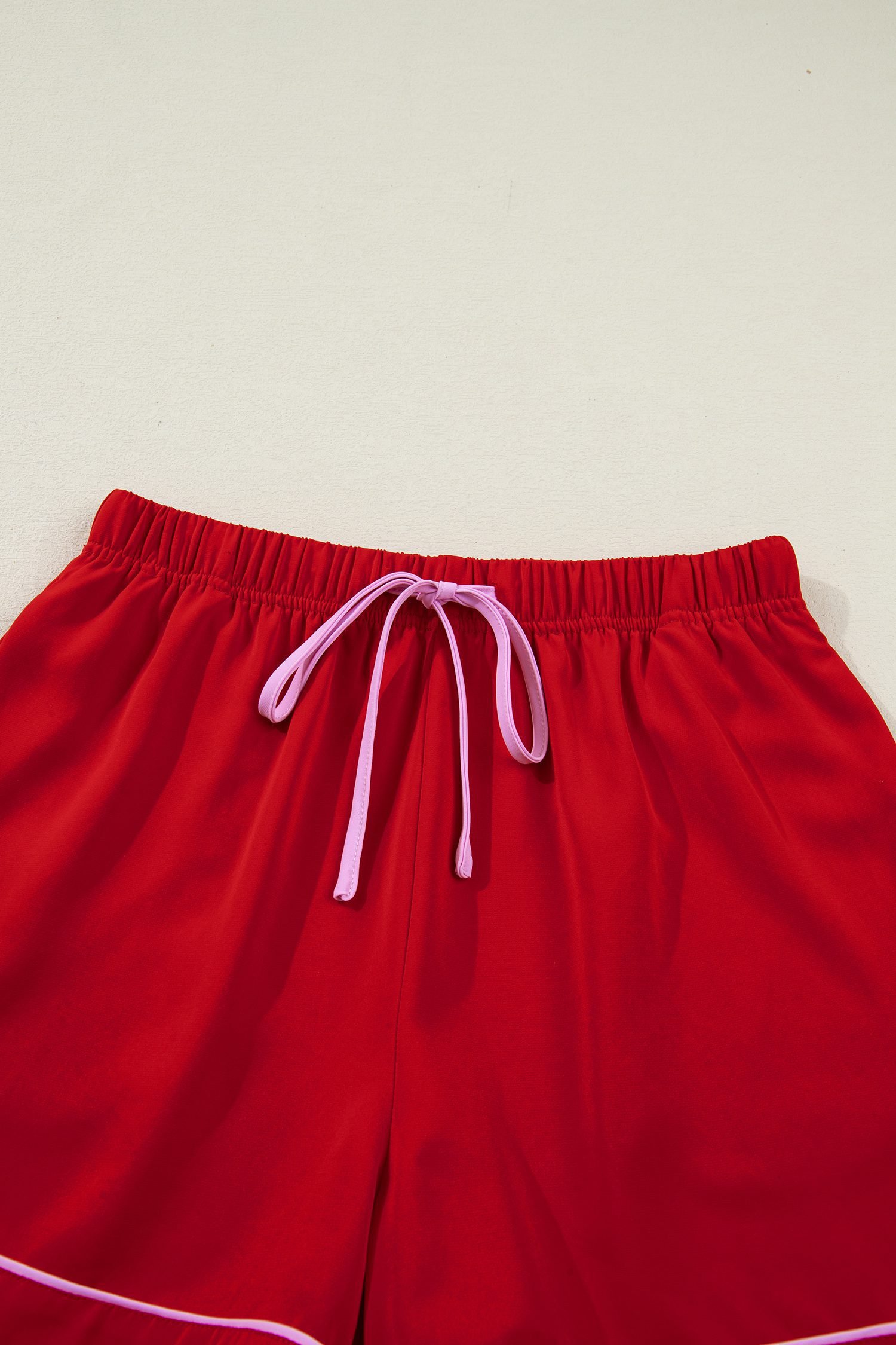 Fiery Red Contrast Trim Ribbon Bow Short Silky 2pcs Pajama Set - Image 12