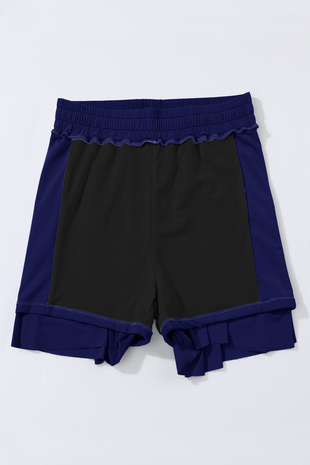 Navy Blue Drawstring Elastic Waist Lined Ruffle Shorts Bikini Bottom