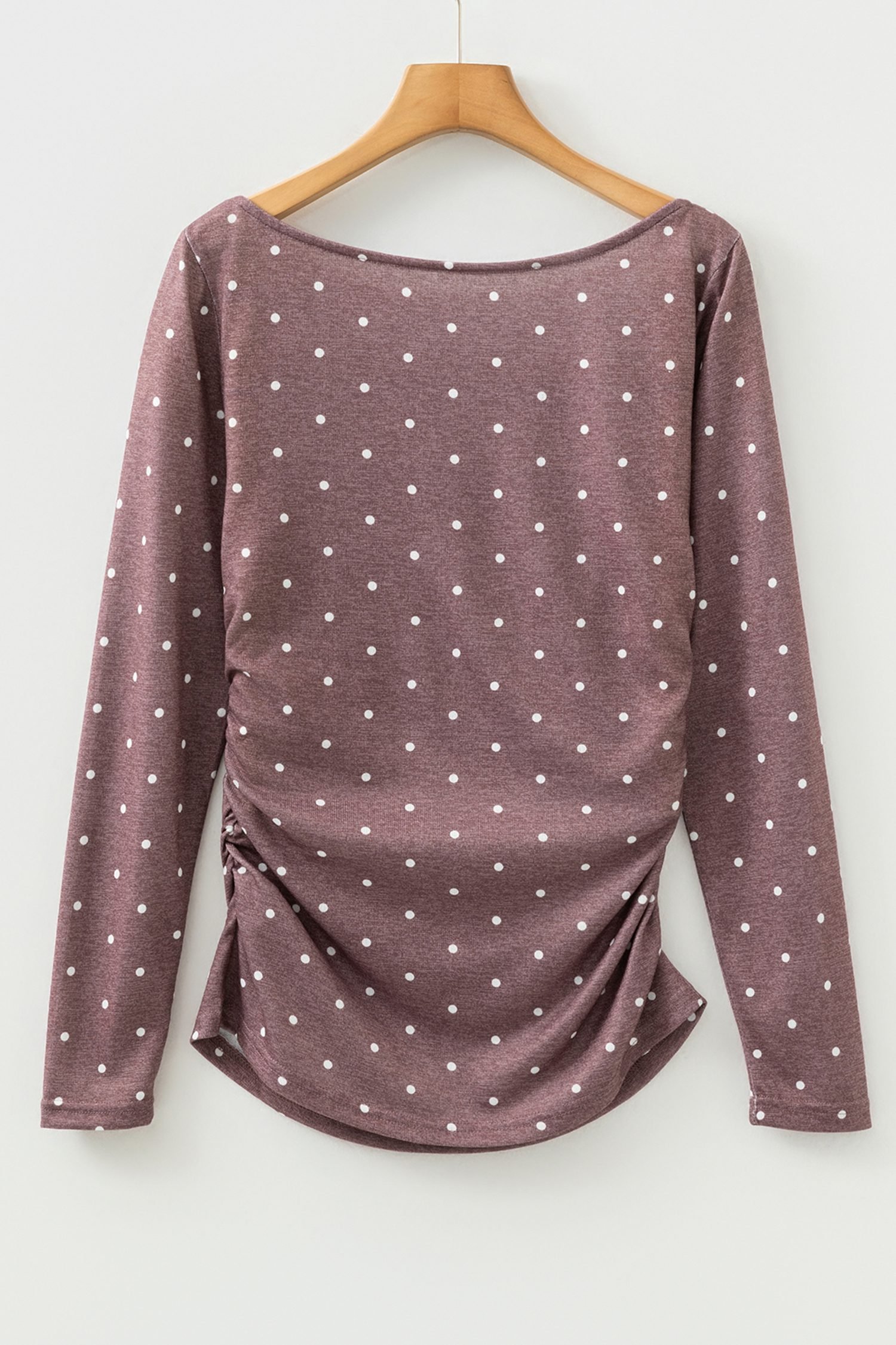 Dark Brown Polka Dot Boat Neck Knit Long Sleeve T Shirt - Image 6