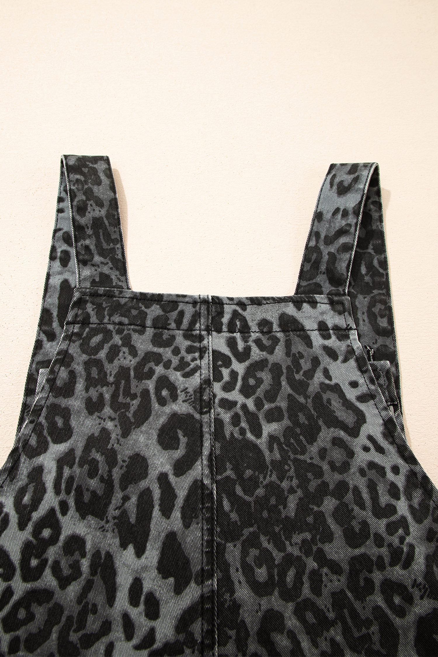 Gray Leopard Print Button Adjustable Straps Cropped Loose Denim Overalls - Image 13