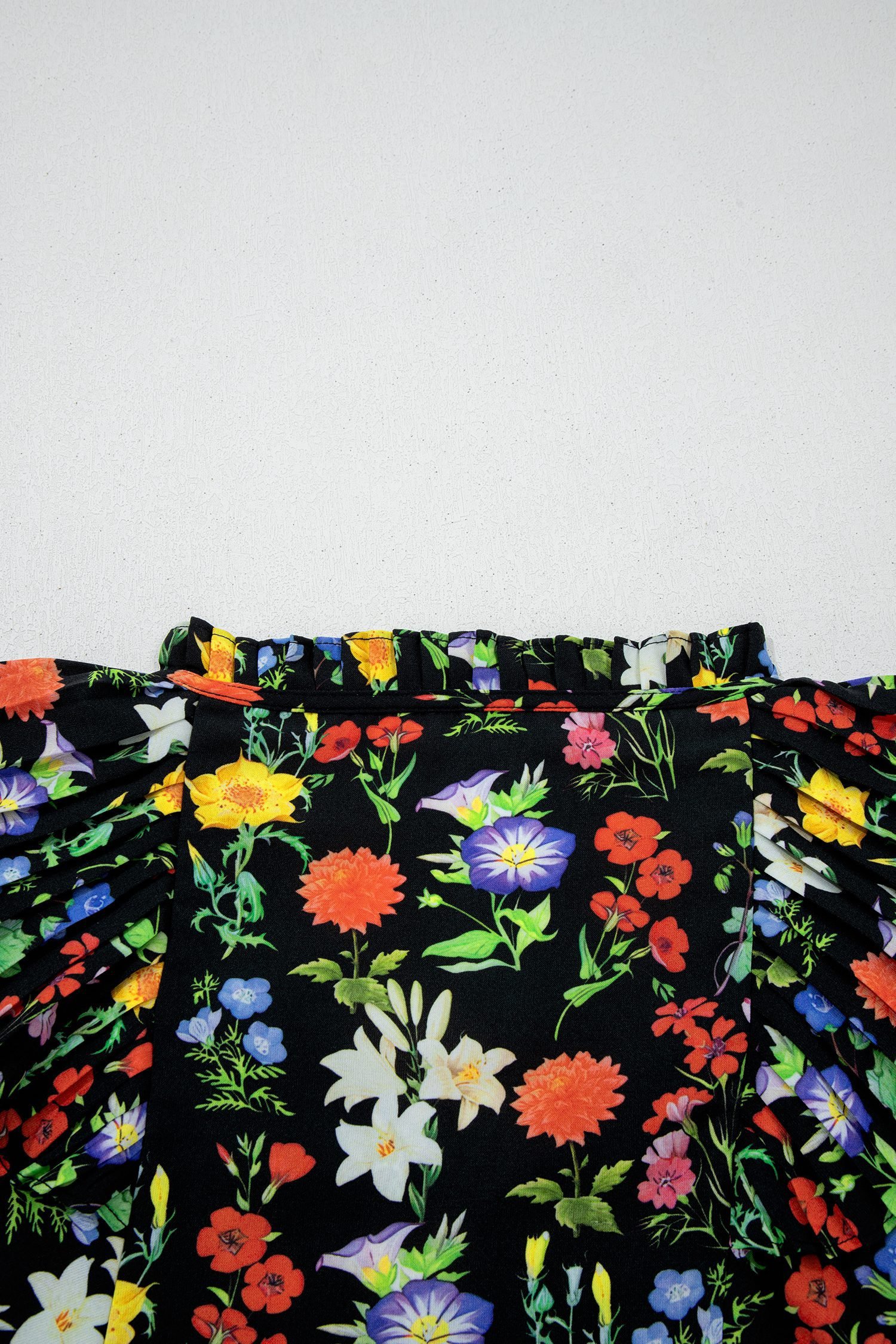 Black Tiered Flutter Sleeve V Neck Flower Blouse - Image 13