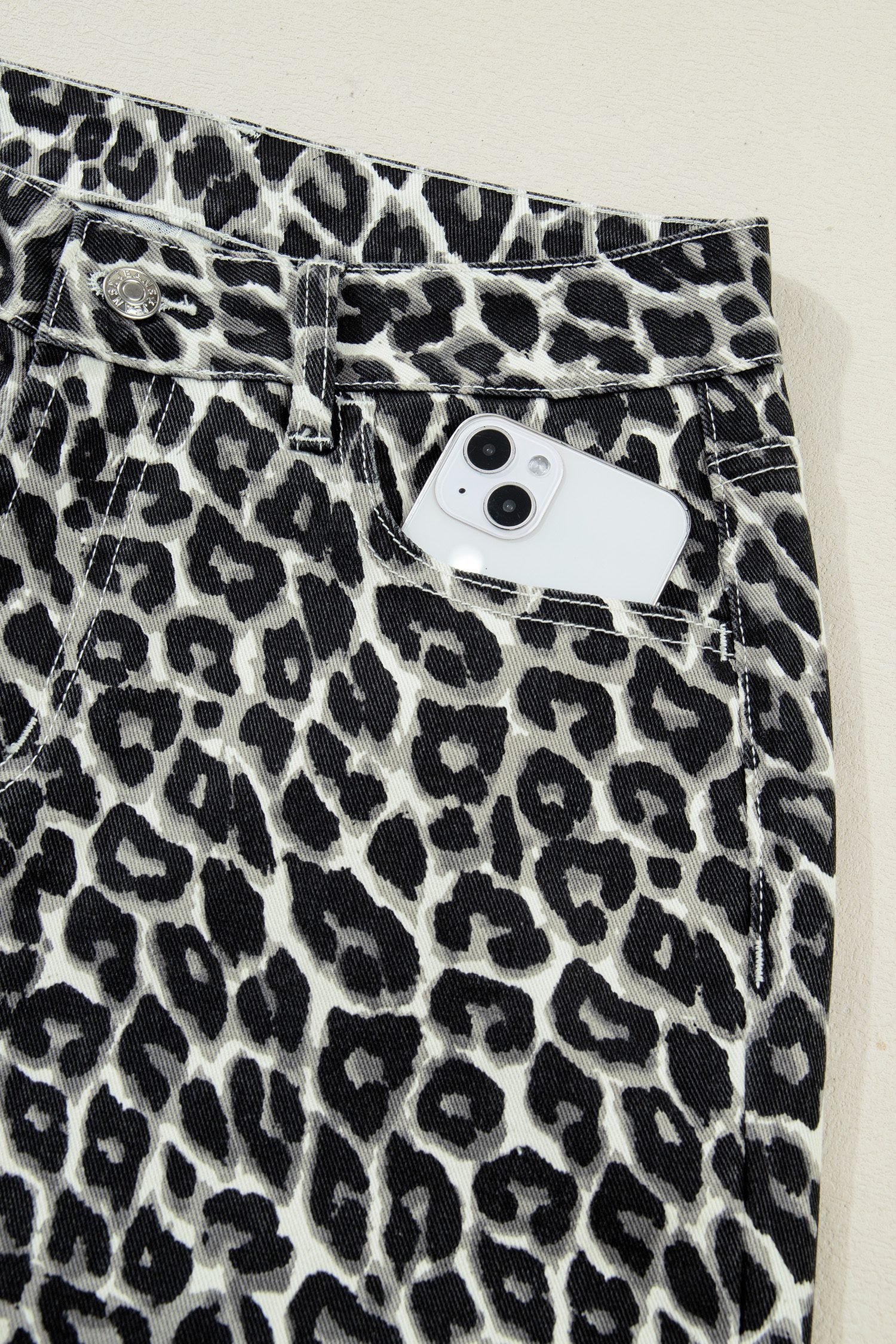 Black Leopard Print Barrel Jeans - Image 13