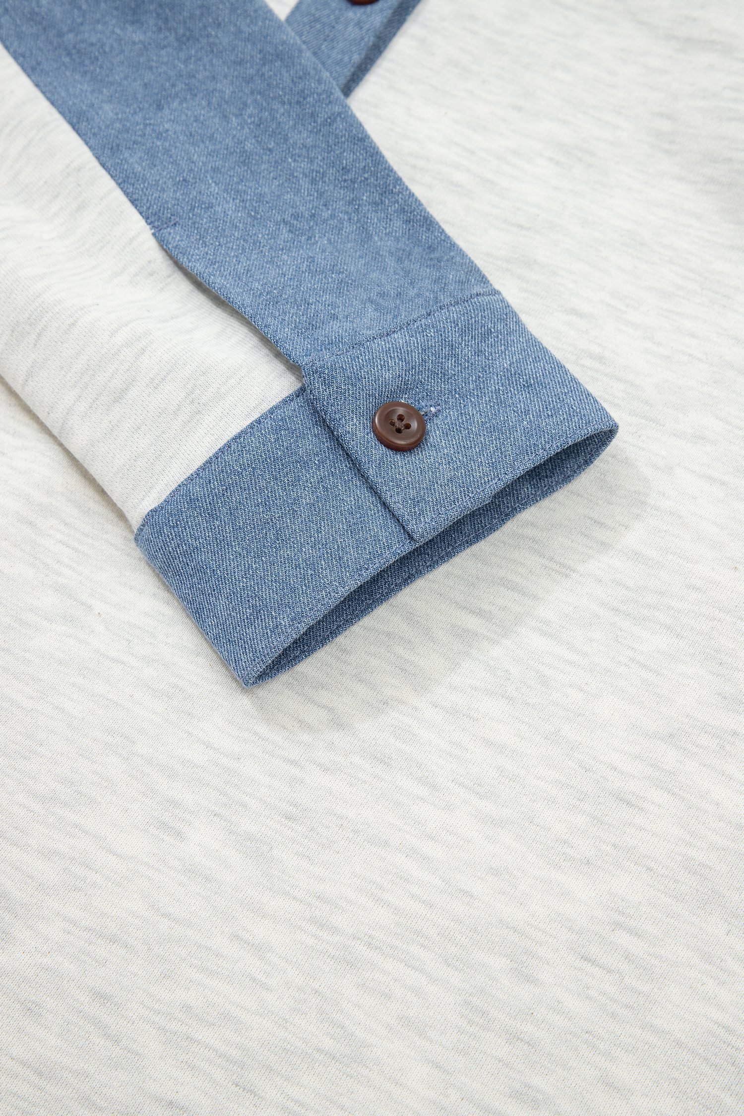 Light Grey Denim Patchwork Buttoned Polo Collar Long Sleeve Top - Image 7