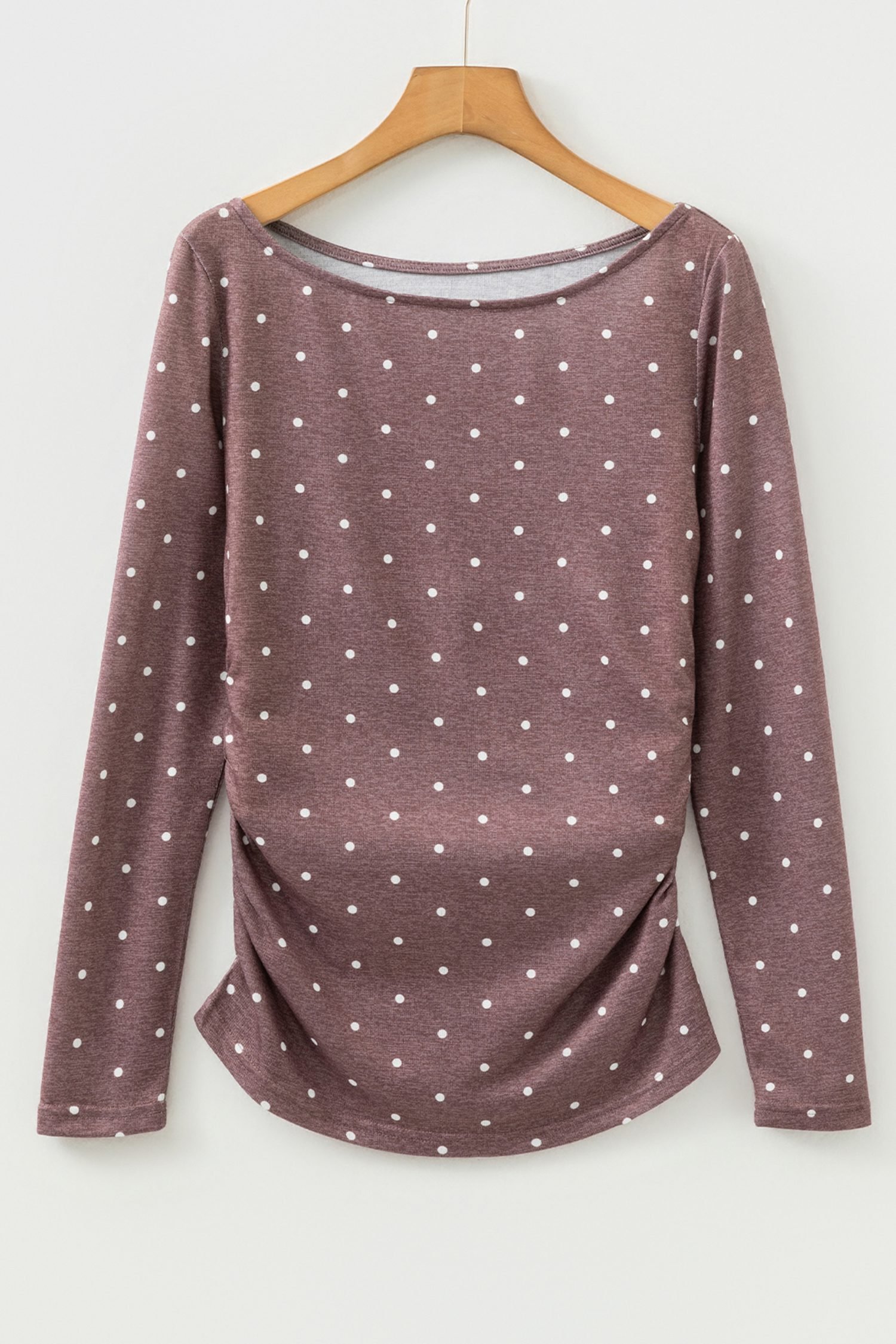 Dark Brown Polka Dot Boat Neck Knit Long Sleeve T Shirt - Image 5