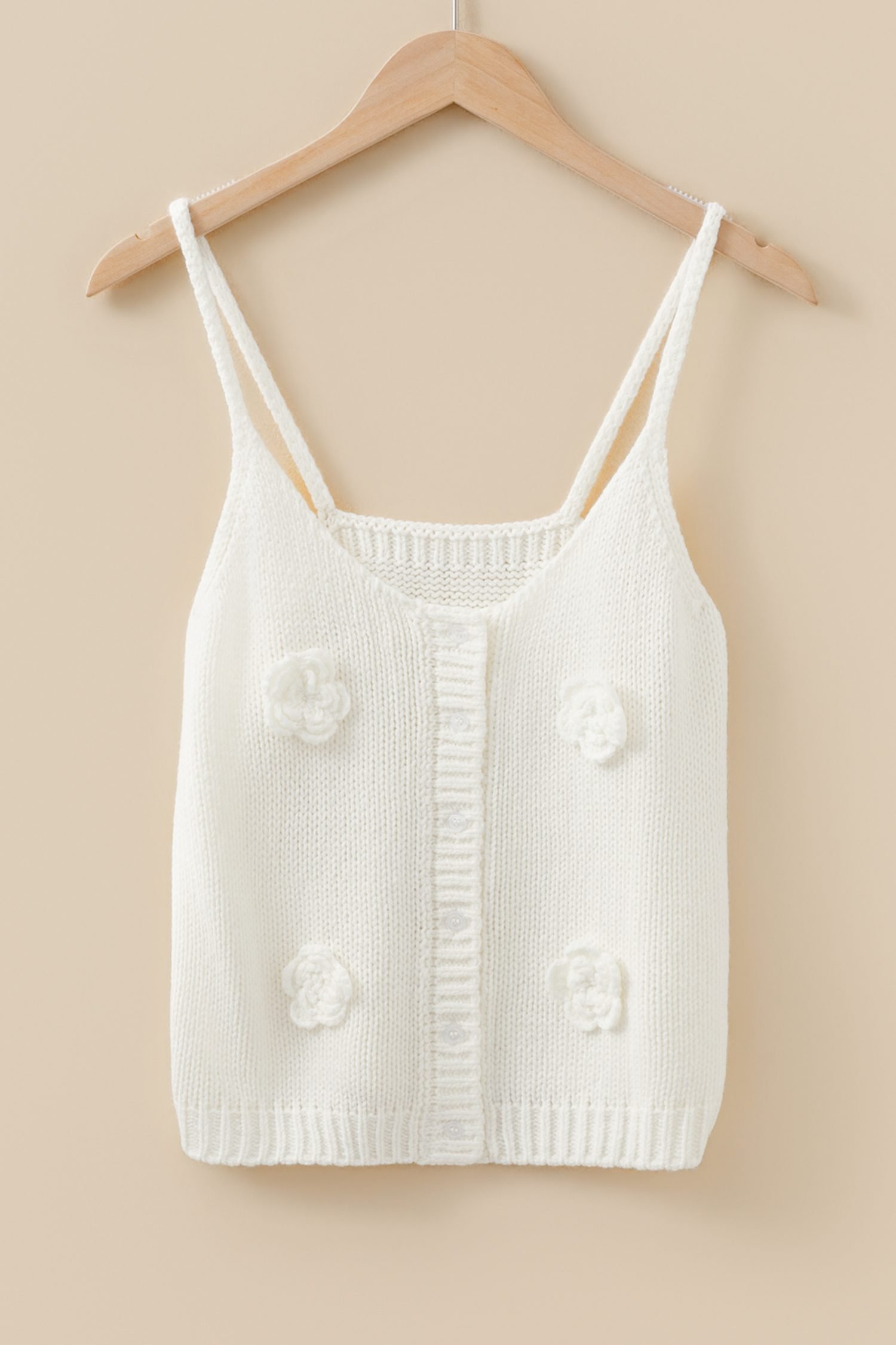 White 3D Flower Spaghetti Straps Sweater Vest - Image 11