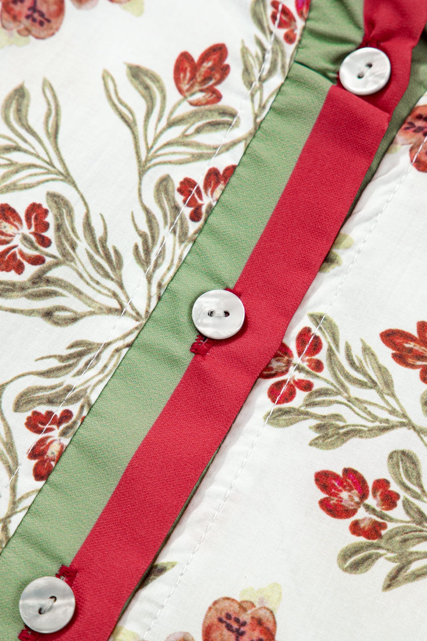 Pink Floral Print Contrast Trim Frilled Neck Long Sleeve Flared Dress