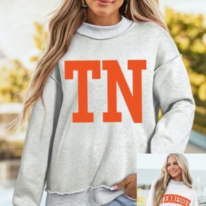 Light Grey TN TENNESSEE Double Printed Reversible Mock Neck Sweatshirt