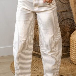 Khaki Stripe Casual Barrel Jeans