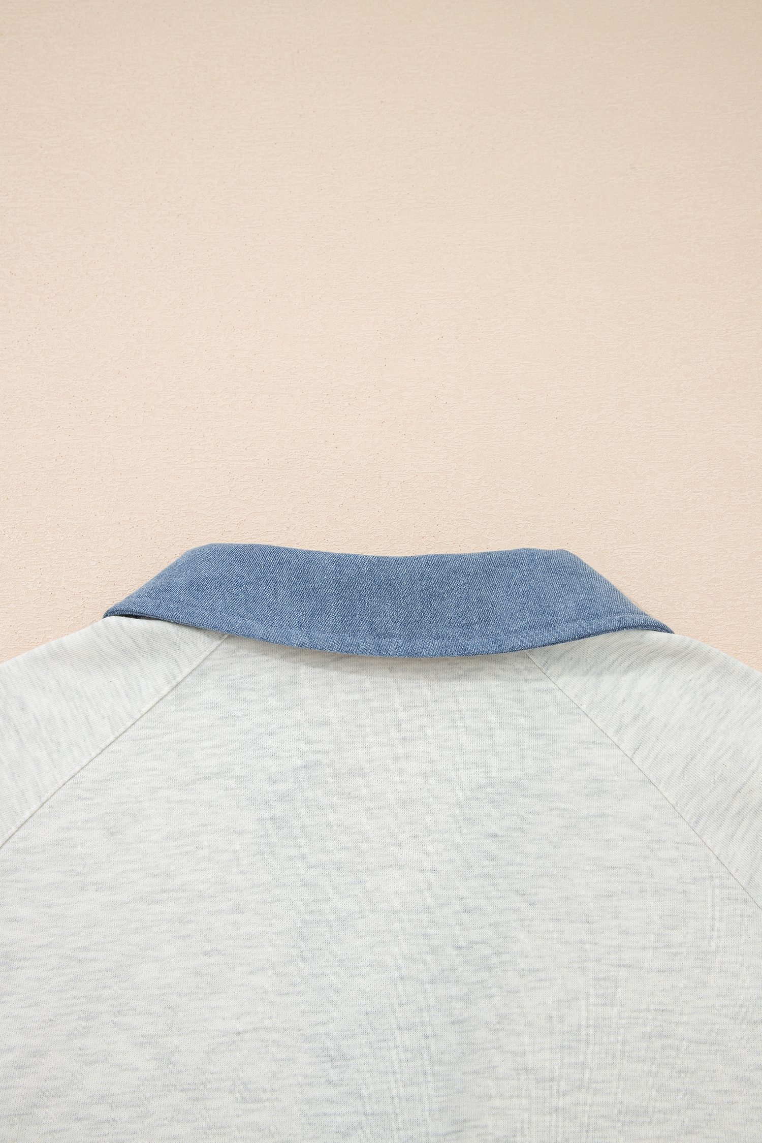 Light Grey Denim Patchwork Buttoned Polo Collar Long Sleeve Top - Image 6