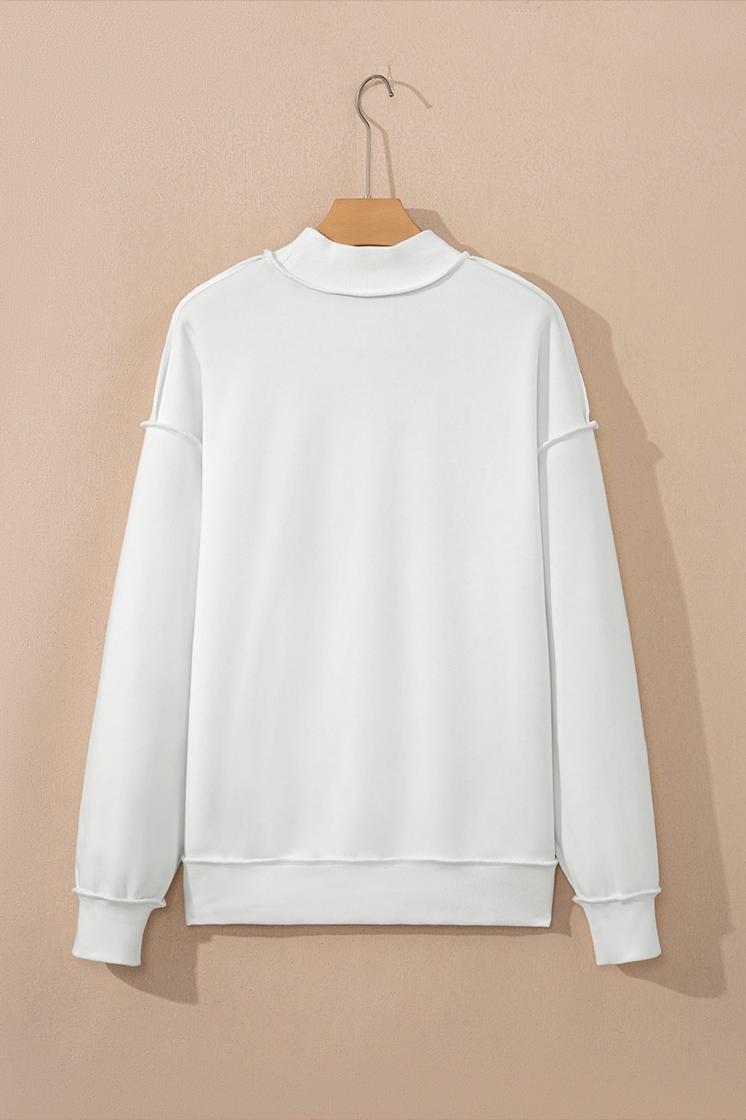 White Oversize Drop Shoulder Reversible Mock Neck Sweatshirt - Image 8