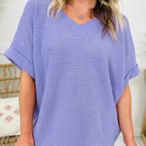 Wisteria Waffle V Neck Short Sleeve Knit Top