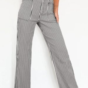 Black Stripe Patch Pocket High Waist Shift Denim Jeans