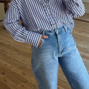 Blue Stripe Button Down Long Sleeve Loose Shirt