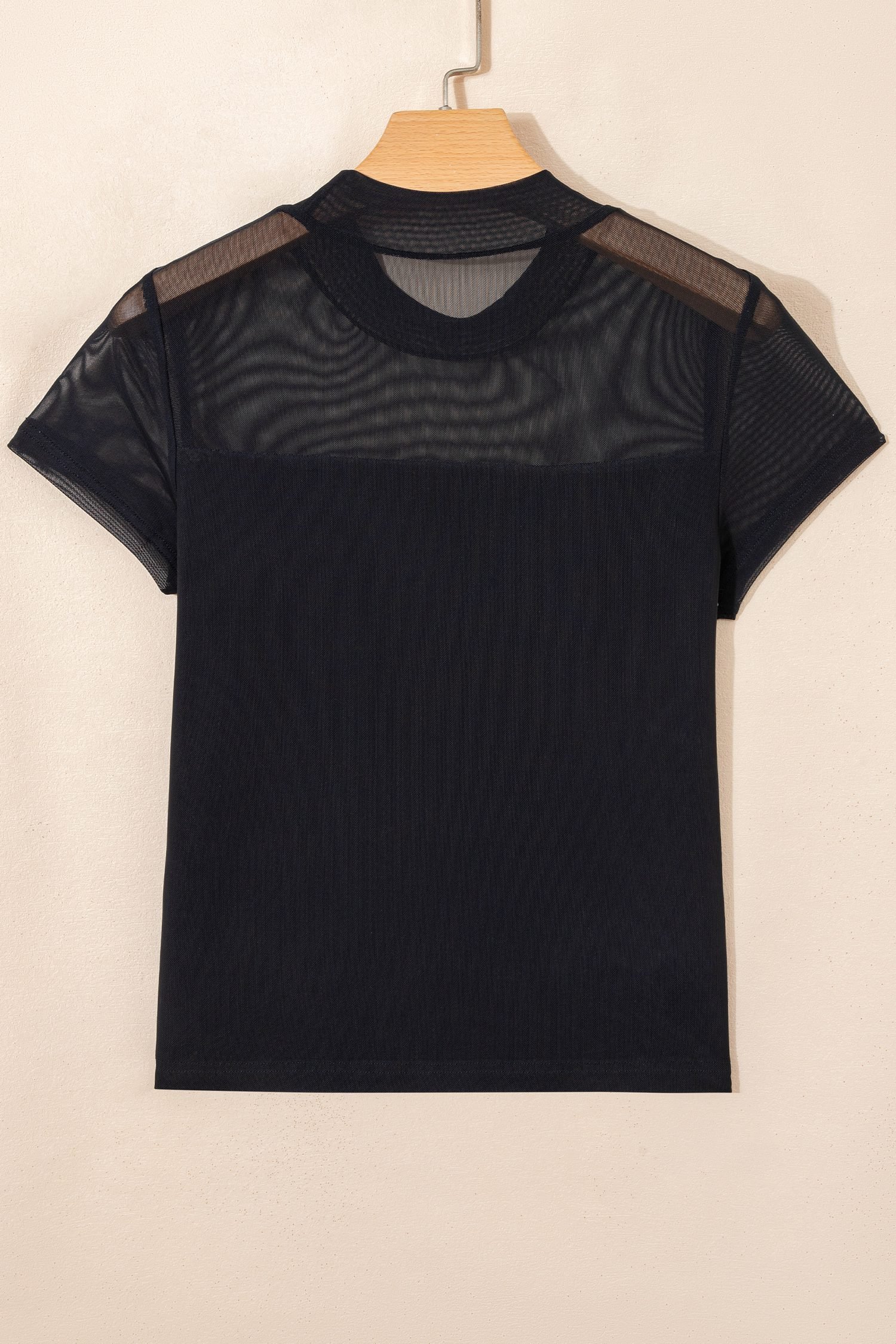 Black Sheer Mesh Patchwork Cap Sleeve T Shirt - Image 5