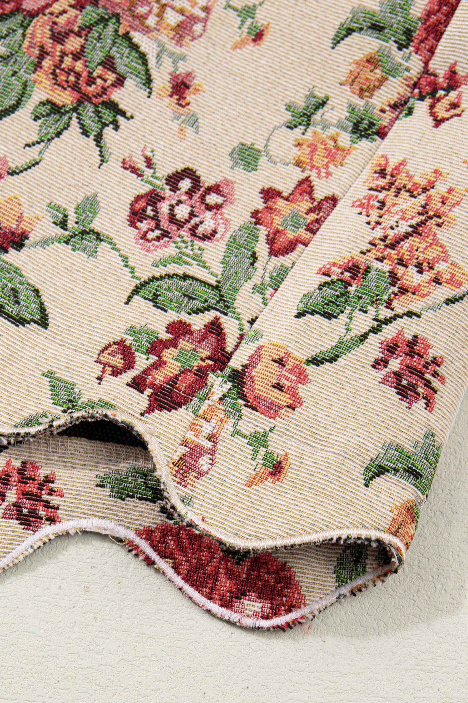 Apricot Buttoned Front Scalloped Trim Mini Jacquard Floral Skirt - Image 9