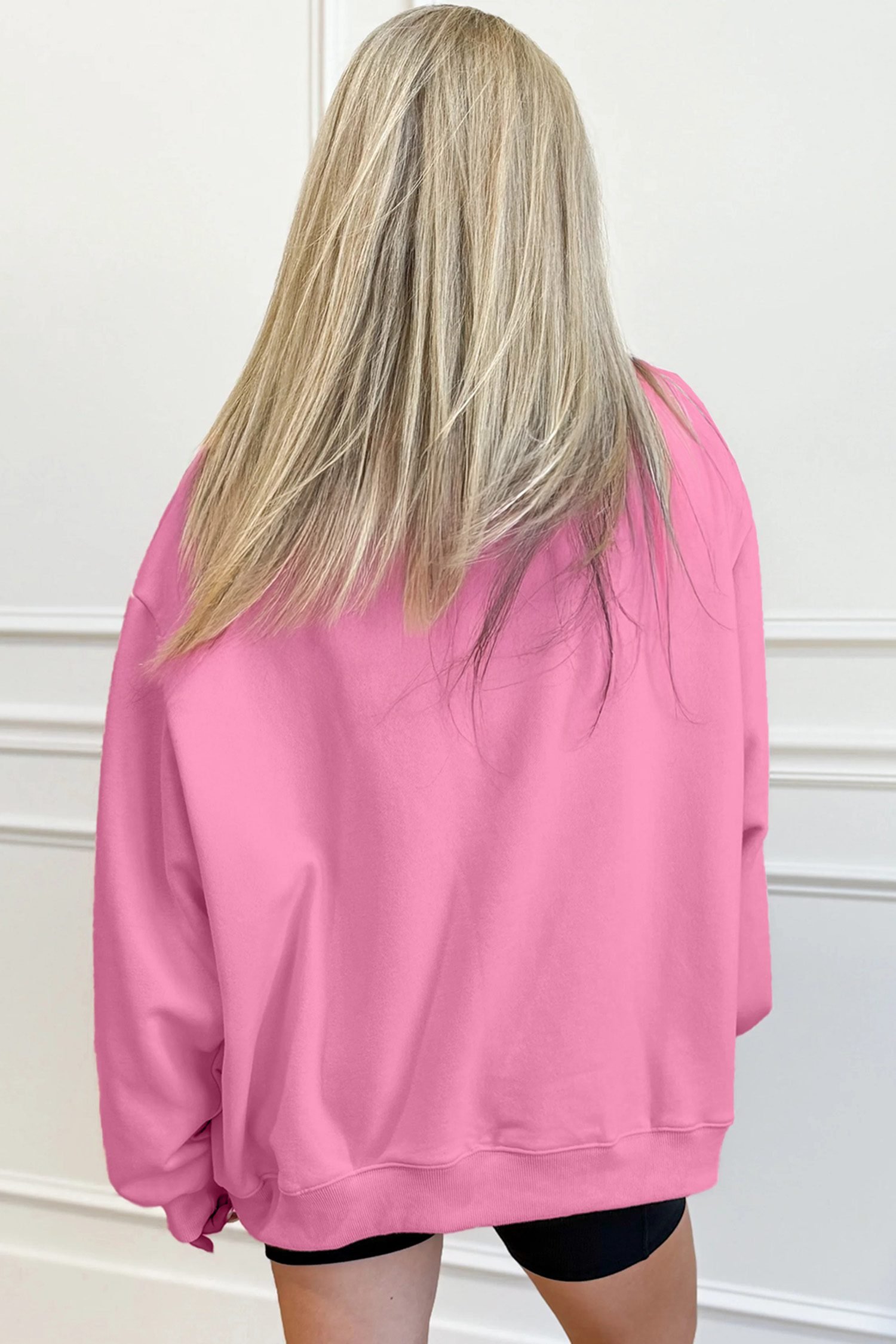 Bright Pink Oversize Blessed Embroidered Mock Neck Sweatshirt - Image 2