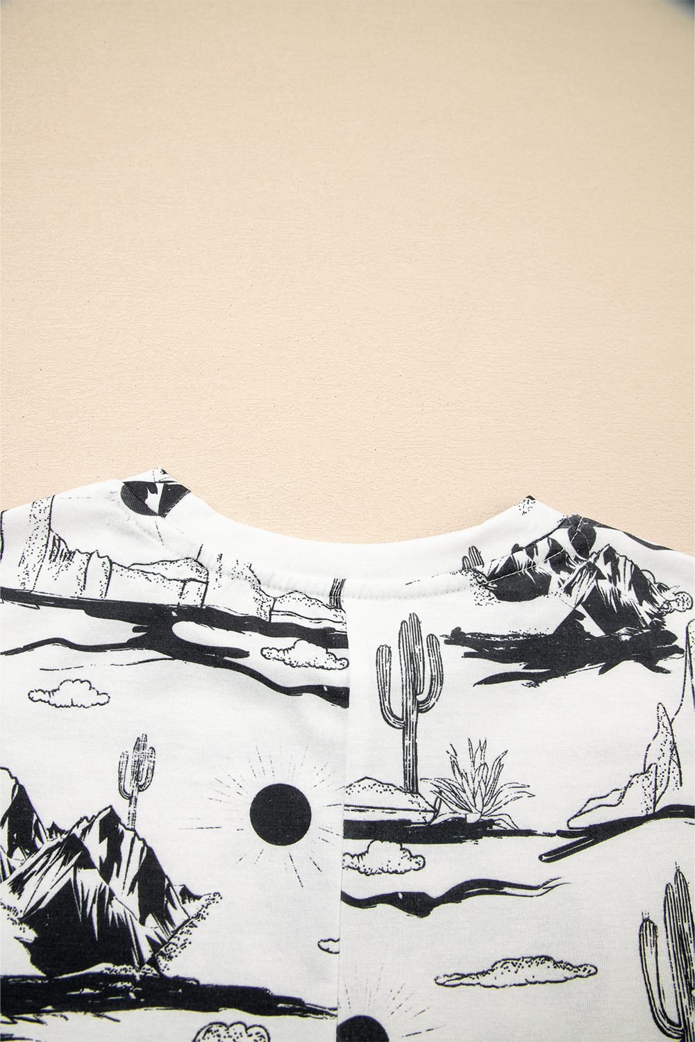 White Desert Sand Print Short Sleeve Knit Top