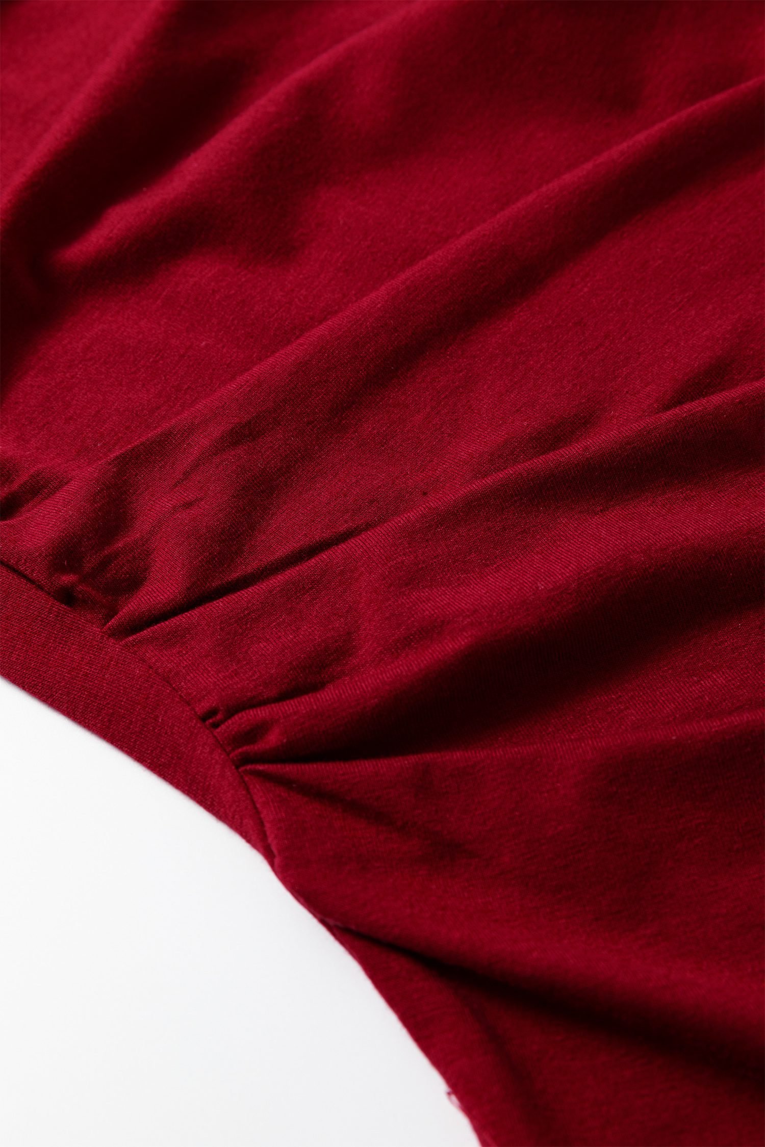 Burgundy Plus Size Solid Color Asymmetric Neck Short Sleeve Blouse