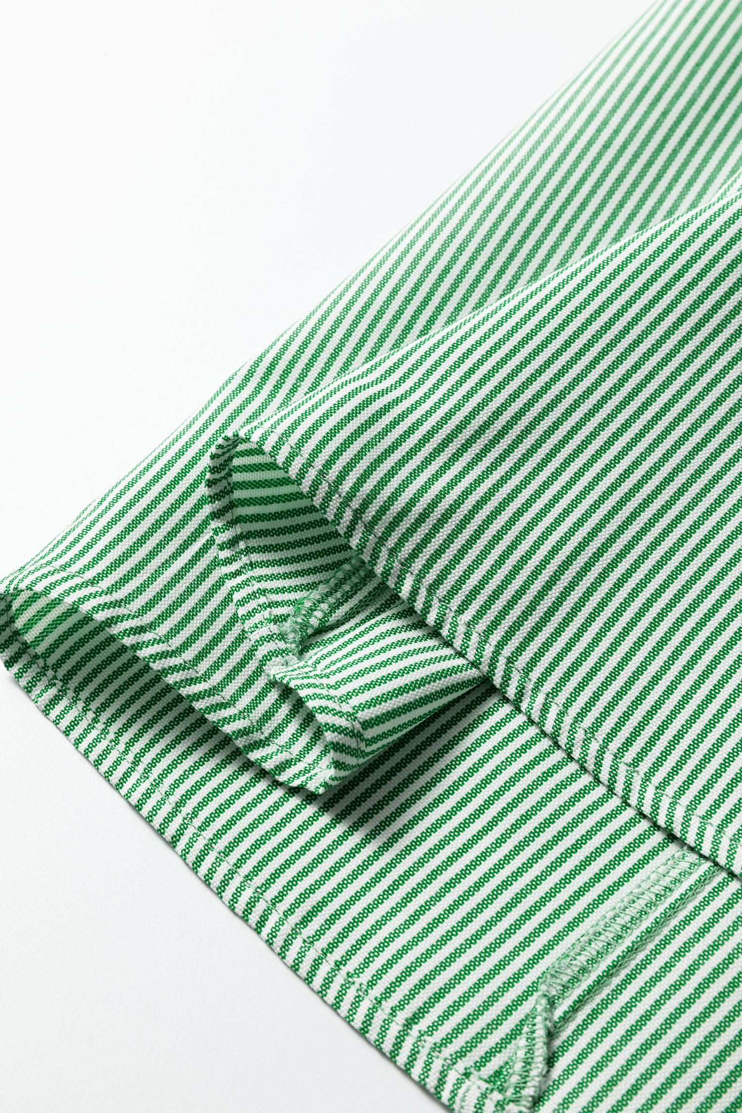 Mint Green Striped Print Collared Split Neck Half Sleeve Blouse - Image 11