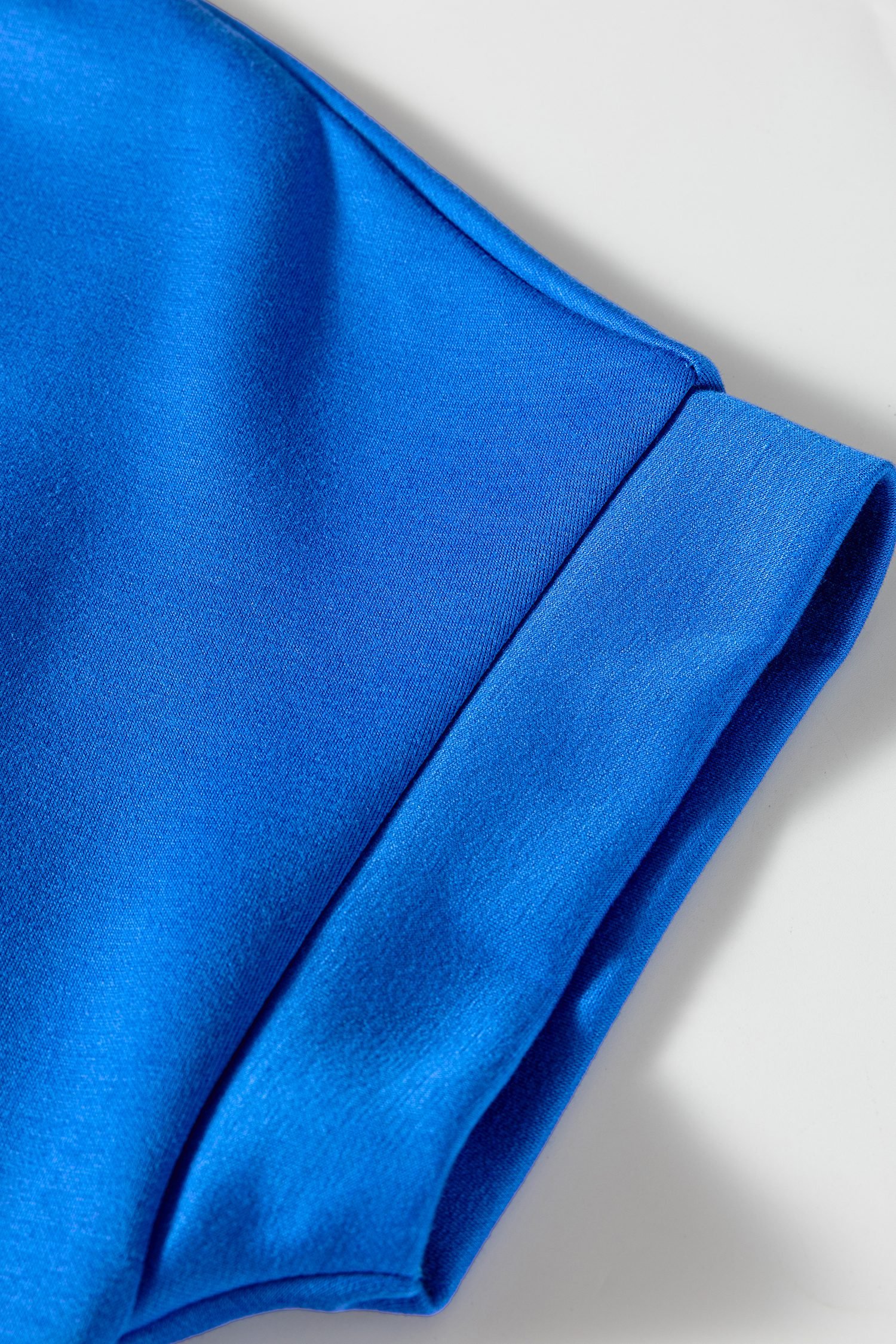 Sky Blue Contrast Frilled Trim Button Collared Short Sleeve Knit Top - Image 11